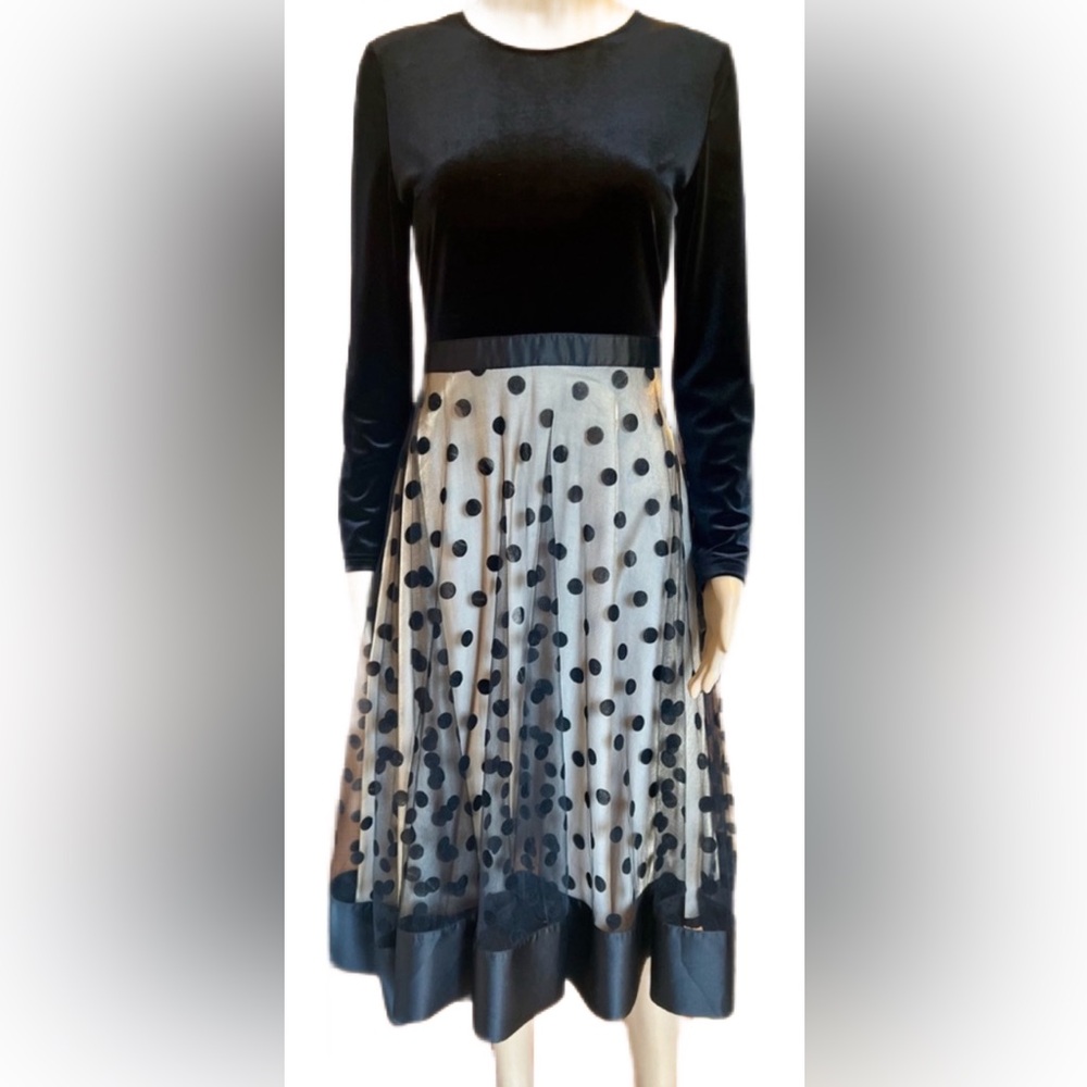 COPY-VALENTINO Velvet, Satin Trimmed, Polka Dot Net Black & Gold Dress Size S
